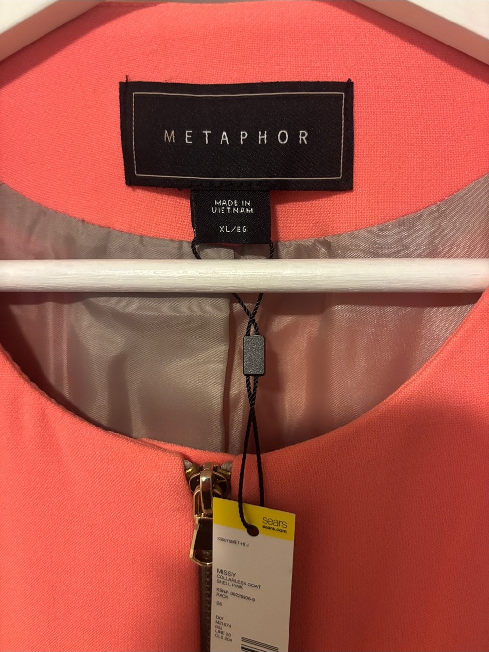Metaphor Women's Coral Pink Tunic Coat with Gold Zip